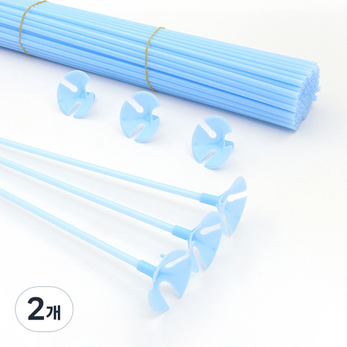 마켓감성 마카롱 풍선 홀더 핸드 스틱 42cm 100p, 파랑, 2개