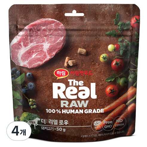 하림펫푸드 어덜트 강아지 더리얼 로우 건조사료, 돼지, 50g, 4개