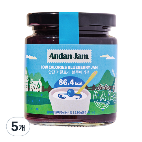 안단잼 저칼로리 블루베리잼, 220g, 5개