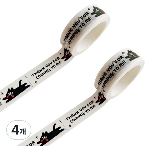 마켓A 레드앤블랙 프린팅 마스킹 테이프 1.5cm x 5m, 고양이, 4개