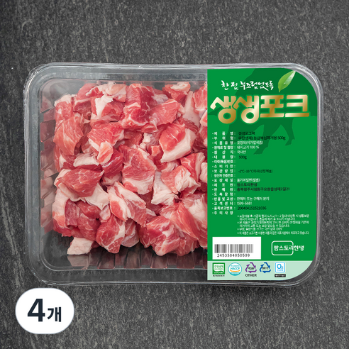 생생포크 한돈 무항생제 1등급 목심 찌개용 (냉장), 500g, 4개
