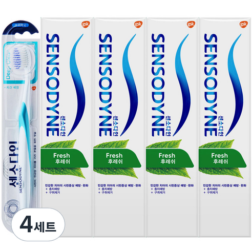 센소다인 후레쉬 치약 100gx4개+센소다인 칫솔 랜덤발송, 4세트