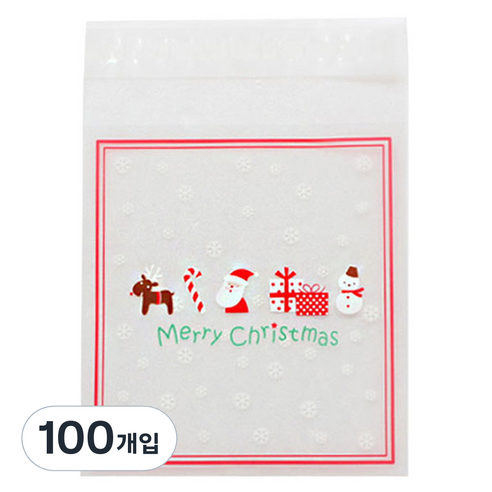 피크닉하우스 크리스마스 아이콘 접착 포장봉투, 혼합 색상, 100개입