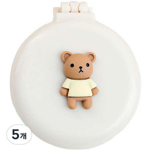 로새 마카롱 곰돌이와 토끼 에어 쿠션 거울 빗, 곰돌이 화이트, 5개