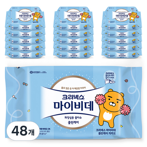 마이비데 클린케어 카카오프렌즈 화장실용 물티슈, 40매, 48개