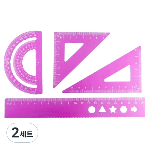 디엔오 스테인레스 삼각자 + 각도기 + 자 세트, 퍼플, 2세트