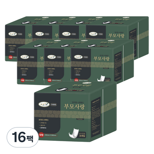 이즈 남녀공용 부모사랑 일자형 성인기저귀 대형, 30매입, 16팩
