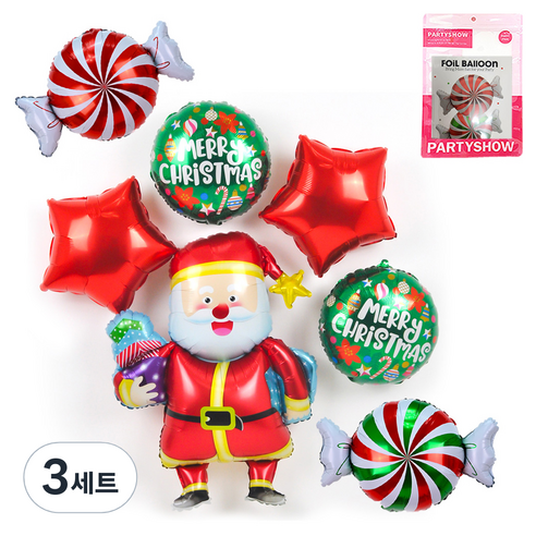 파티쇼 크리스마스 은박풍선 패키지 줄무늬 사탕 세트 산타, 레드그린(줄무늬 사탕), 3세트