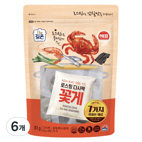해표 로스팅 다시팩 꽃게 9p, 6개, 81g