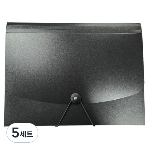 도큐모 서류 정리함 13칸 아코디언파일 A4 + 라벨 스티커 세트, 블랙, 5세트