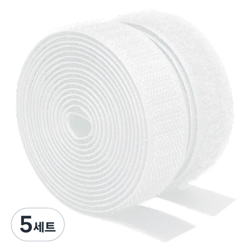 쿠말 접착 초강력 벨크로 테이프 갈고리면 20mm x 5m + 부착면 20mm x 5m 세트, 화이트, 5세트