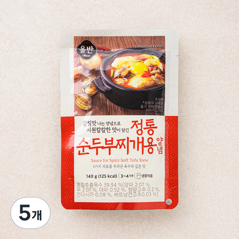 올반 정통 순두부찌개용 양념, 140g, 5개