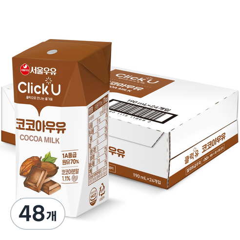 클릭유 코코아우유, 190ml, 48개