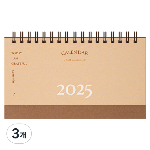 뮤니드 2025 와이드 미니 가로형 탁상 달력, 브라운, 3개