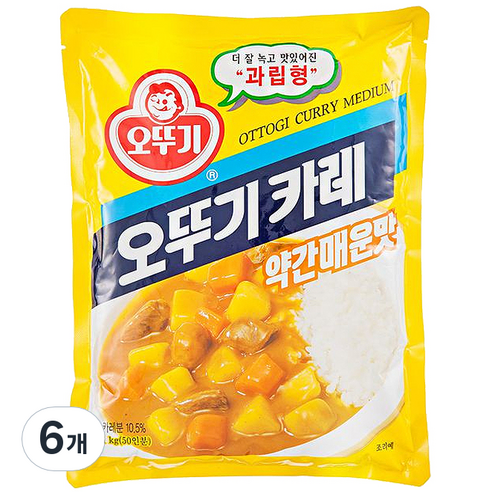 오뚜기 카레 과립형 약간매운맛, 1kg, 6개