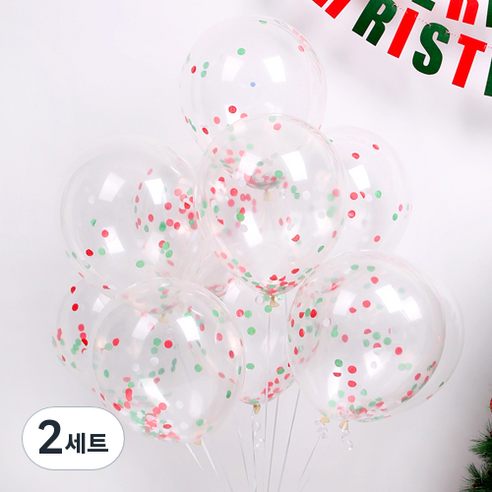 파티해 모던믹스 컨페티풍선 20p + 손펌프 랜덤발송 +컬링리본 + 스펀지닷 세트, 크리스마스, 2세트
