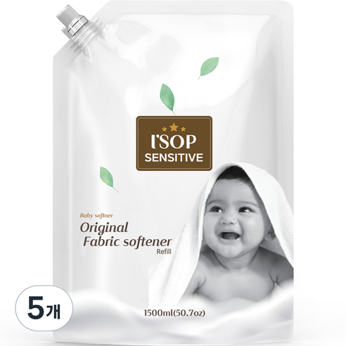 아이솝 메가 센서티브 유아 섬유유연제 베이비파우더향 리필, 1500ml, 5개
