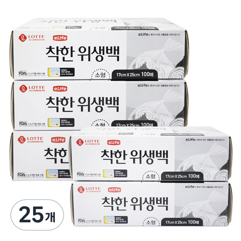 롯데이라이프 착한 위생백 소형 17 x 25 cm 100매, 소(S), 100개입, 25개