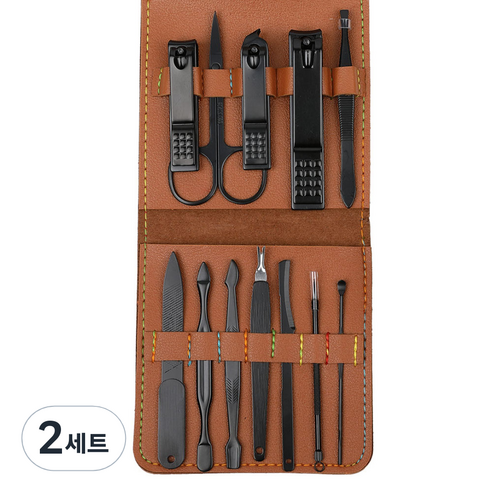 가죽 손톱깎이 12종 세트, 2세트, 브라운