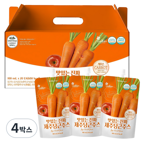 유기농마루 국내산 맛있는 진짜 제주당근주스 20p, 2L, 4박스