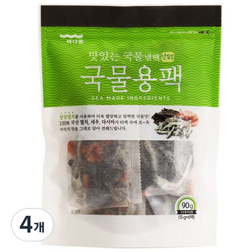 바다원 맛있는 국물 낼땐 국물용팩, 90g, 4개