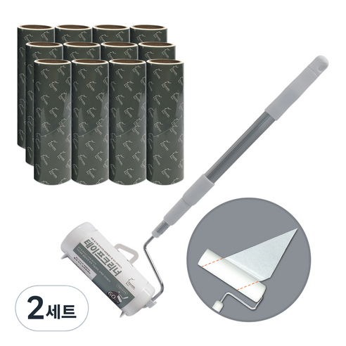 홈앤미 초강력 사선컷팅 테이프크리너 3단 핸들 + 거치대 + 리필 12p, 2세트