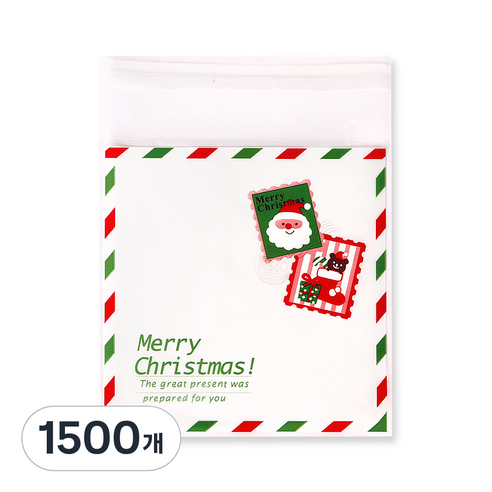 인디케이 크리스마스 화이트 편지우표 선물포장 비닐봉투, 혼합색상, 1500개