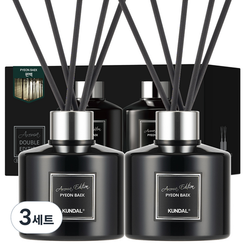 쿤달 퍼퓸 디퓨저 아로마 에디션 200ml 2개 + 섬유스틱 10개, 편백향, 3세트
