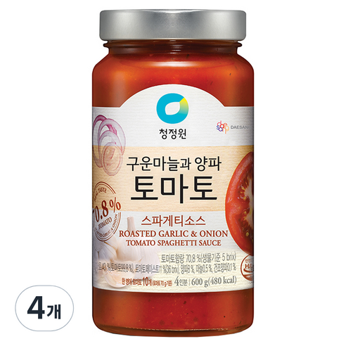 청정원 구운마늘과 양파 토마토 스파게티소스, 600g, 4개