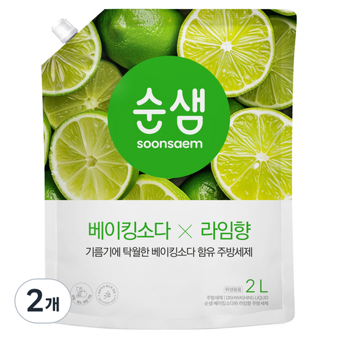 순샘 베이킹소다 주방세제 라임향, 2개, 2L