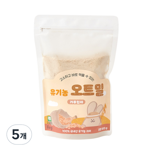 퍼기 유아용 이유식용 유기농 세척 오트밀 가루입자, 300g, 5개