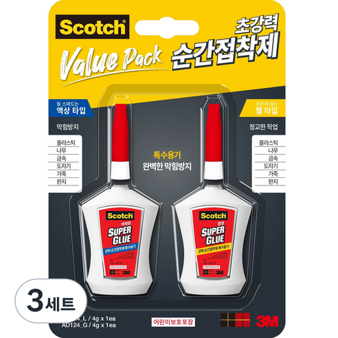 스카치 순간접착제 멀티팩 액상타입 + 젤타입 세트, 3세트