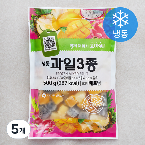 재호식품 과일 3종 망고 / 파인애플 / 용과 (냉동), 5개, 500g
