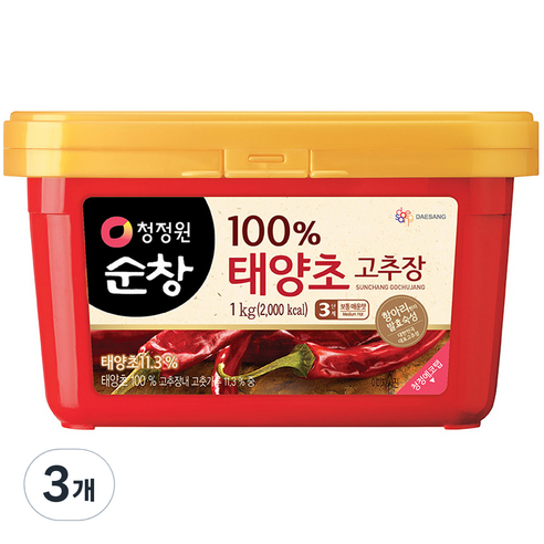 대상 청정원순창 햇살담은 태양초 고추장 사각, 1kg, 3개