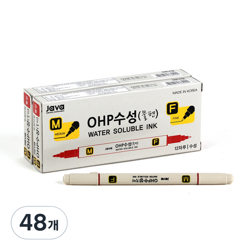 자바펜 OHP 수성사인펜 MF, 빨강, 48개