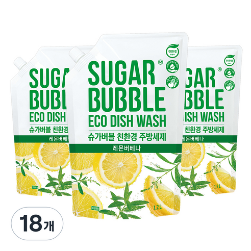 슈가버블 친환경 주방세제 레몬 버베나 리필, 18개, 1.2L