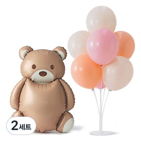 조이파티 곰돌이은박풍선 + 풍선스탠드 세트, 핑크(은박풍선), 2세트