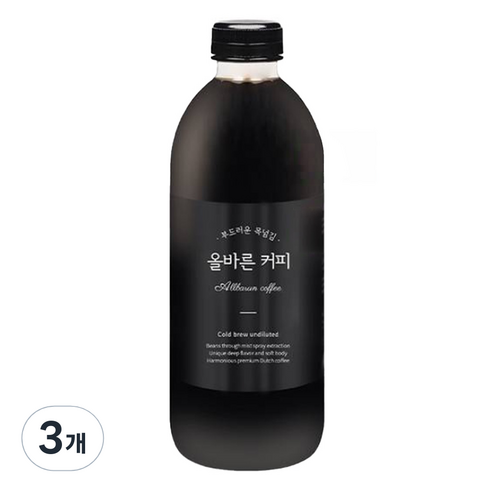 올바른커피 콜롬비아 수프리모 콜드브루 원액 더치커피, 1L, 3개입, 1세트