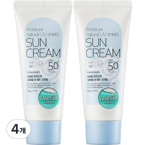 바세린 모이스처 UV 쉴드 선크림 SPF50+ PA++++, 4개, 60g