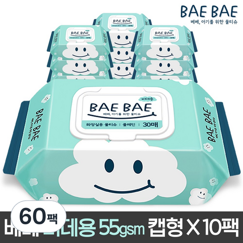 BAEBAE 베베 아기물티슈 물티슈 비데용 55gsm캡형, 30매, 60팩