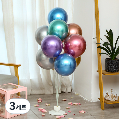 고급형 풍선꽂이 세트대 + 금속풍선 메탈혼합형, 랜덤발송(풍선), 3세트
