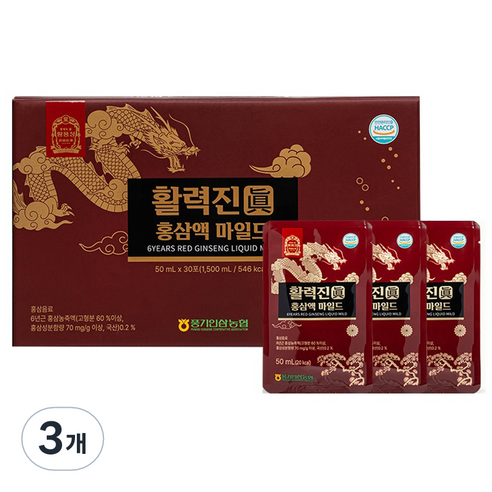 황풍정 풍기인삼농협 직영 활력진 홍삼액 마일드 30p, 3개, 1.5L
