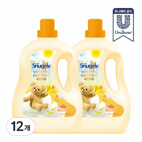 스너글 허거블 선샤인 섬유유연제 햇빛건조향 본품, 1.8L, 12개