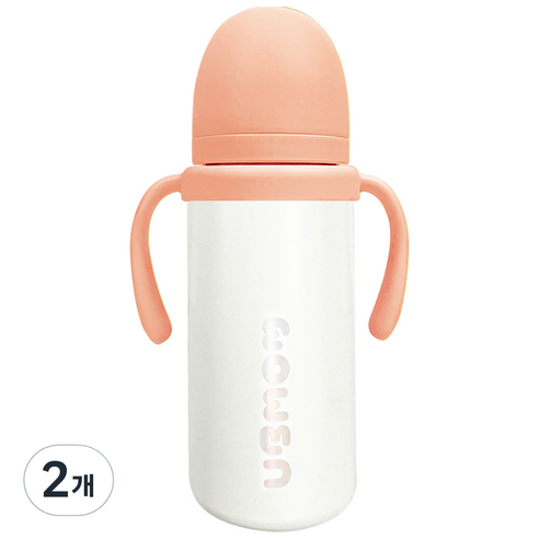 유비맘 유아용 시그니처 보온보냉 스테인리스 빨대컵 330ml, 2개, 딸기