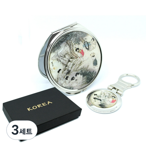 더누리코리아 전통 자개 손거울 대 + 열쇠고리, 단오풍정, 3세트
