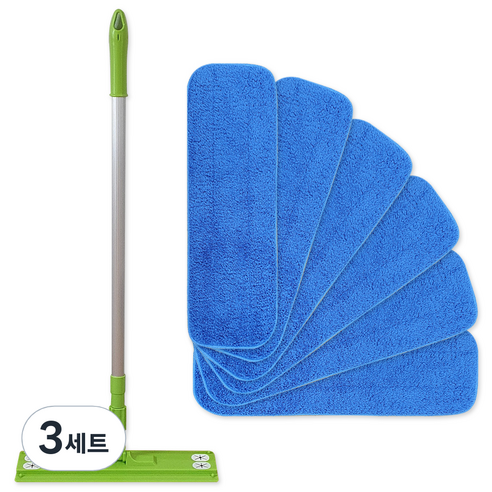 청소밀대 그린 + 극세사 마른걸레용 컷팅 밀대패드 6p 세트, 3세트