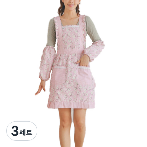 프릴 꽃무늬 앞치마 + 팔토시 세트, TYPE06, 3세트