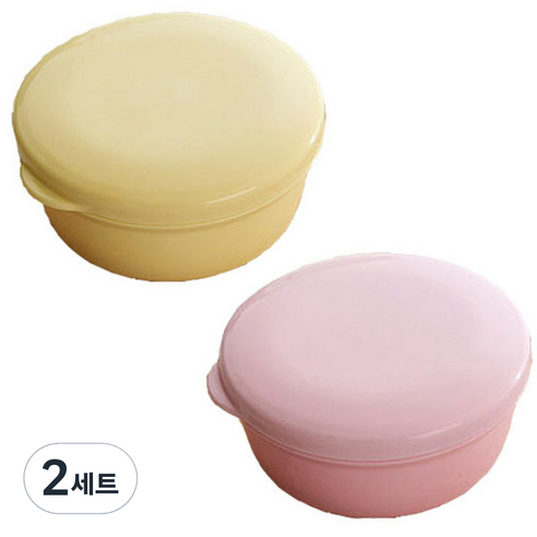 리버그린 파스텔 휴대용 비누케이스 원형, 핑크 + 옐로우, 2세트