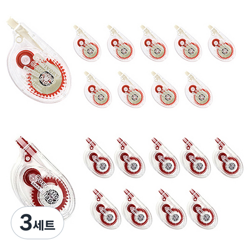 한국연필 롱 수정 테이프 8m 미색 10p + 백색 10p 세트, 레드, 3세트