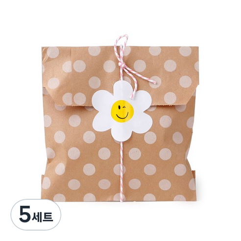 인디케이 해피 데이지 봉투 x 60p + 스티커 x 60p + 트와인끈 x 60p 세트, 브라운(종이봉투), 핑크(드와인끈), 5세트
